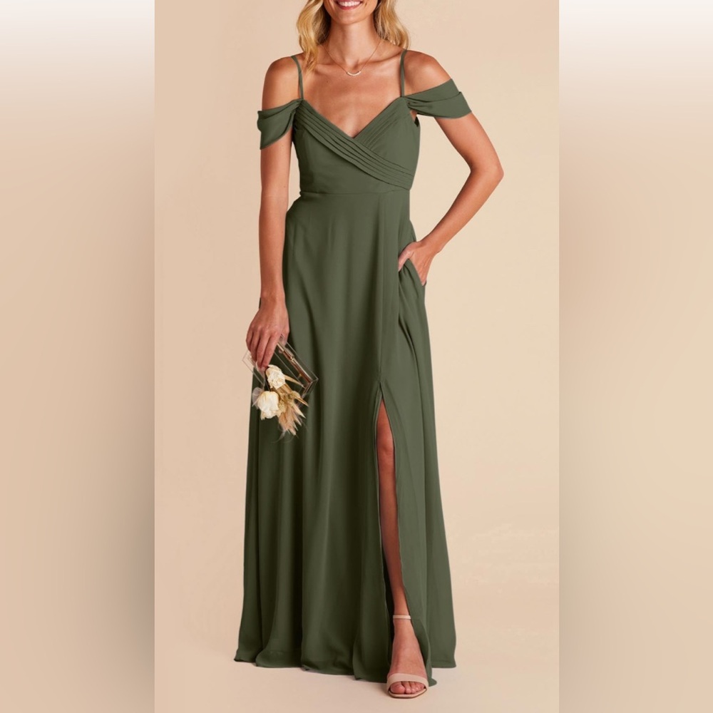 Birdy grey chiffon bridesmaid dress, L, olive